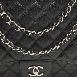Pre Owned Chanel Classic Single Flap Maxi Black Caviar Quilted Leather Bag
