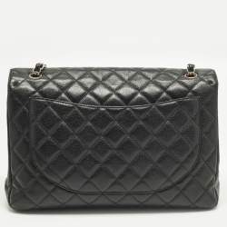 Pre Owned Chanel Classic Single Flap Maxi Black Caviar Quilted Leather Bag
