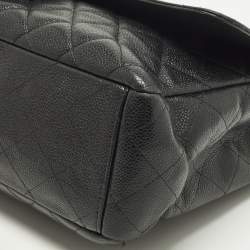 Pre Owned Chanel Classic Single Flap Maxi Black Caviar Quilted Leather Bag