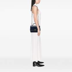 مملوكة مسبقًا Chanel Blue CC Chevron Aged Calfskin Top Handle Flap