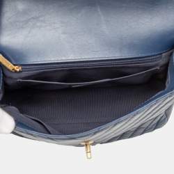 مملوكة مسبقًا Chanel Blue CC Chevron Aged Calfskin Top Handle Flap