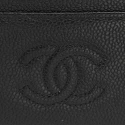 Pre Owned حامل بطاقات شانيل CC جلد كافيار أسود