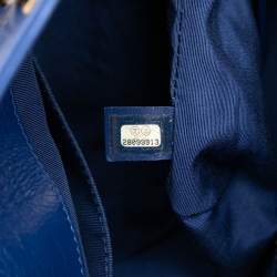 Pre Owned Chanel Blue CC Calfskin Front Zip Drawstring Chain Tote