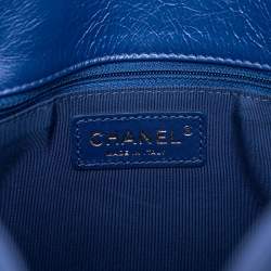 Pre Owned Chanel Blue CC Calfskin Front Zip Drawstring Chain Tote