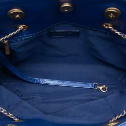 Pre Owned Chanel Blue CC Calfskin Front Zip Drawstring Chain Tote