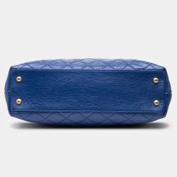 Pre Owned Chanel Blue CC Calfskin Front Zip Drawstring Chain Tote