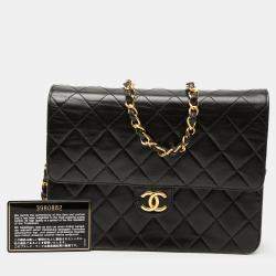 Pre Owned Chanel Black Small CC Quilted Lambskin Single Flap