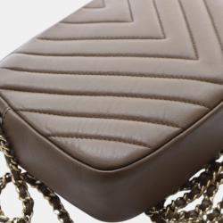 Pre Owned Chanel Brown Small Chevron Calfskin Camera Case With Chain