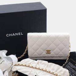 Pre Owned Chanel White Lambskin Romance Wallet On Chain