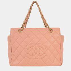 Pre Owned Chanel Pink Calfskin Tote Chain Handbag