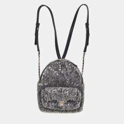 Pre Owned Chanel Clear Black Sequins Waterfall Backpack
