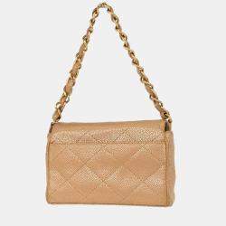 Pre Owned Chanel Beige Calfskin Handbag