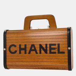 Pre Owned Chanel Vanity Brown Black Wood Top Handle Bag