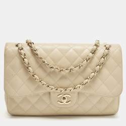 Pre Owned حقيبة شانيل جامبو كلاسيك جلد كافيار بيج مبطن بقلاّب مزدوج