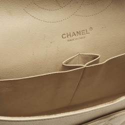 Pre Owned Chanel Classic Double Flap Jumbo Beige Quilted Caviar Leather Bag