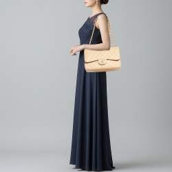 Pre Owned Chanel Classic Double Flap Jumbo Beige Quilted Caviar Leather Bag