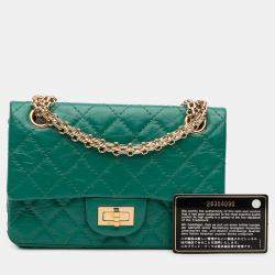 Pre Owned Chanel Green Quilted Aged Calfskin Reissue 2.55 Single Flap 224