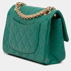 Pre Owned Chanel Green Quilted Aged Calfskin Reissue 2.55 Single Flap 224