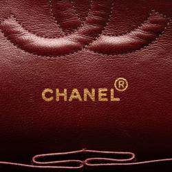 Pre Owned حقيبة شانيال كلاسيكية متوسطة مزدوجة بغطاء من جلد الحمل سوداء