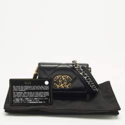 Pre Owned Chanel 19 Flap Black Quilted Leather Coin Purse with Chain