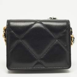 Pre Owned Chanel 19 Flap Black Quilted Leather Coin Purse with Chain