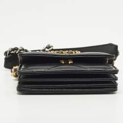 Pre Owned Chanel 19 Flap Black Quilted Leather Coin Purse with Chain