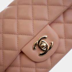 Pre Owned حقيبة شانيل وردي صغيرة مستطيلة كلاسيك جلد الضأن بغطاء فردي