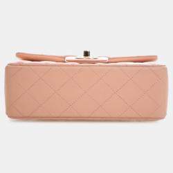 Pre Owned حقيبة شانيل وردي صغيرة مستطيلة كلاسيك جلد الضأن بغطاء فر دي