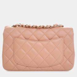 Pre Owned حقيبة شانيل وردي صغيرة مستطيلة كلاسيك جلد الضأن بغطاء فردي