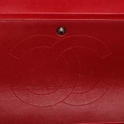 Pre Owned Chanel Classic Double Flap Maxi Red Quilted Patent Leather Bag