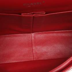 Pre Owned Chanel Classic Double Flap Maxi Red Quilted Patent Leather Bag