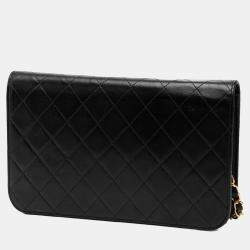 Pre Owned Chanel Black CC Quilted Lambskin Full Single Flap