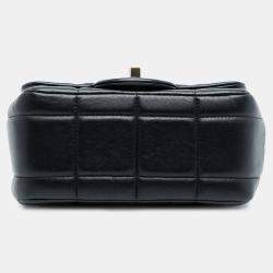 Pre Owned حقيبة شانيَل مونَكوكو بغطاء مُصغَّر مُربَّع جلد الخروف أسود مع رزِينَة كرِيستال