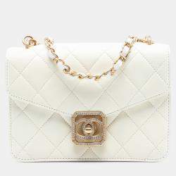 مملوكة مسبقًا Chanel White Quilted Lambskin Crystal Geometric CC Frame Flap