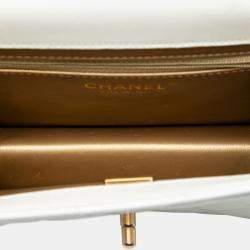 Pre Owned Chanel White Quilted Lambskin Crystal Geometric CC Frame Flap