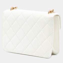 Pre Owned Chanel White Quilted Lambskin Crystal Geometric CC Frame Flap