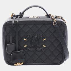 مملوكة مسبقًا حقيبة شانيل "فانيتي" سي سي فيليجري كافيار سوداء كبيرة