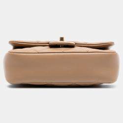 Pre Owned Chanel Brown Mini Rectangular Quilted Lambskin Heart Charms Flap