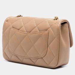 Pre Owned Chanel Brown Mini Rectangular Quilted Lambskin Heart Charms Flap