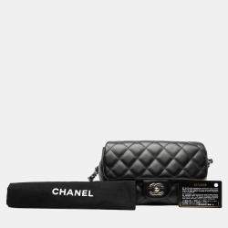 Pre Owned Chanel Black CC Quilted Calfskin Uniform Flap Belt Bag