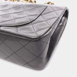 Pre Owned Chanel Matelasse Double Flap Shoulder Bag In Lambskin Leather Black