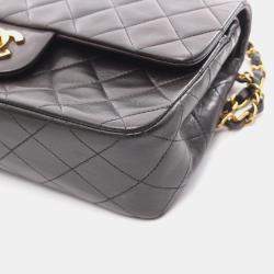 Pre Owned Chanel Matelasse Double Flap Shoulder Bag In Lambskin Leather Black
