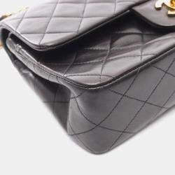 Pre Owned Chanel Matelasse Double Flap Shoulder Bag In Lambskin Leather Black