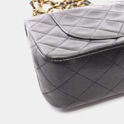 Pre Owned Chanel Matelasse Double Flap Shoulder Bag In Lambskin Leather Black