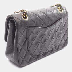 Pre Owned Chanel Matelasse Double Flap Shoulder Bag In Lambskin Leather Black