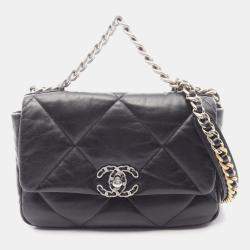 Pre Owned Chanel 19 Disneuf Matelasse Shoulder Bag Leather Black