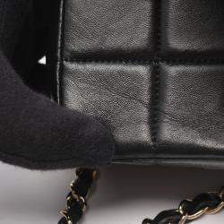 Pre Owned Chanel Chocobar Mini Flap Shoulder Bag In Lambskin Leather Black
