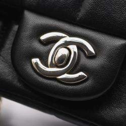 Pre Owned Chanel Chocobar Mini Flap Shoulder Bag In Lambskin Leather Black