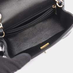 Pre Owned Chanel Chocobar Mini Flap Shoulder Bag In Lambskin Leather Black