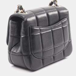 Pre Owned Chanel Chocobar Mini Flap Shoulder Bag In Lambskin Leather Black